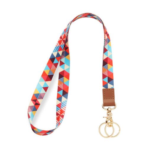 Heat transfer printing lanyard with leather keychain