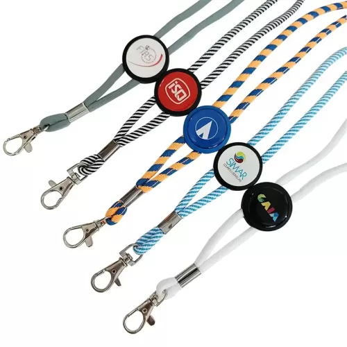 Round woven lanyard with dome sticker logo